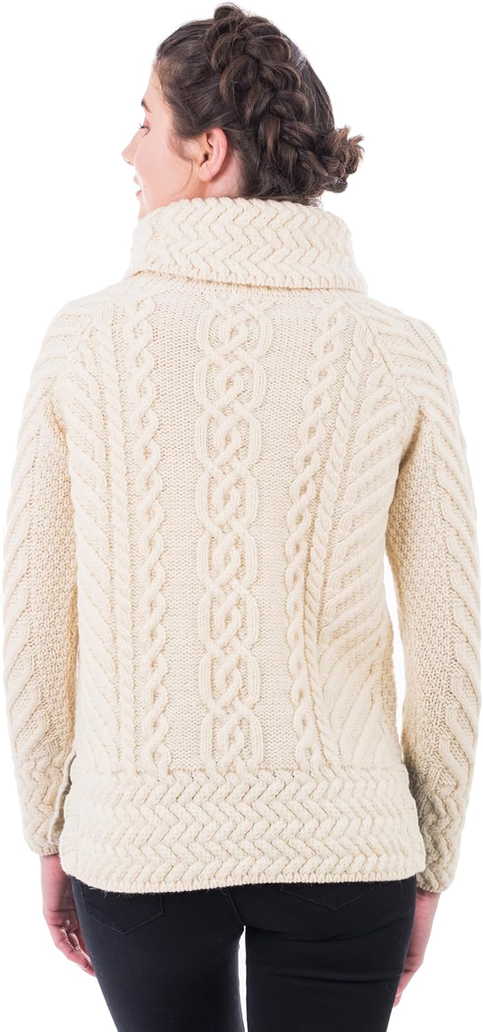 SAOL Aran Irish Sweater for Women - Made of 100% Merino Wool - Ireland Fisherman Cable Knit Ladies Pullover - Image 2