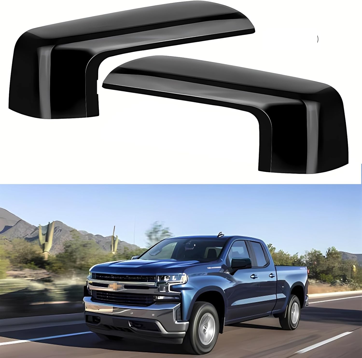 2024 Upgrade Top Half Mirror Cap Cover Trim（Paste-on） Designed for 2019 2020 2021 2022 2023 2024 Chevy Silverado 1500 and GMC Sierra 1500 Trim Replacement Mirror Covers Accessories(Gloss Black)