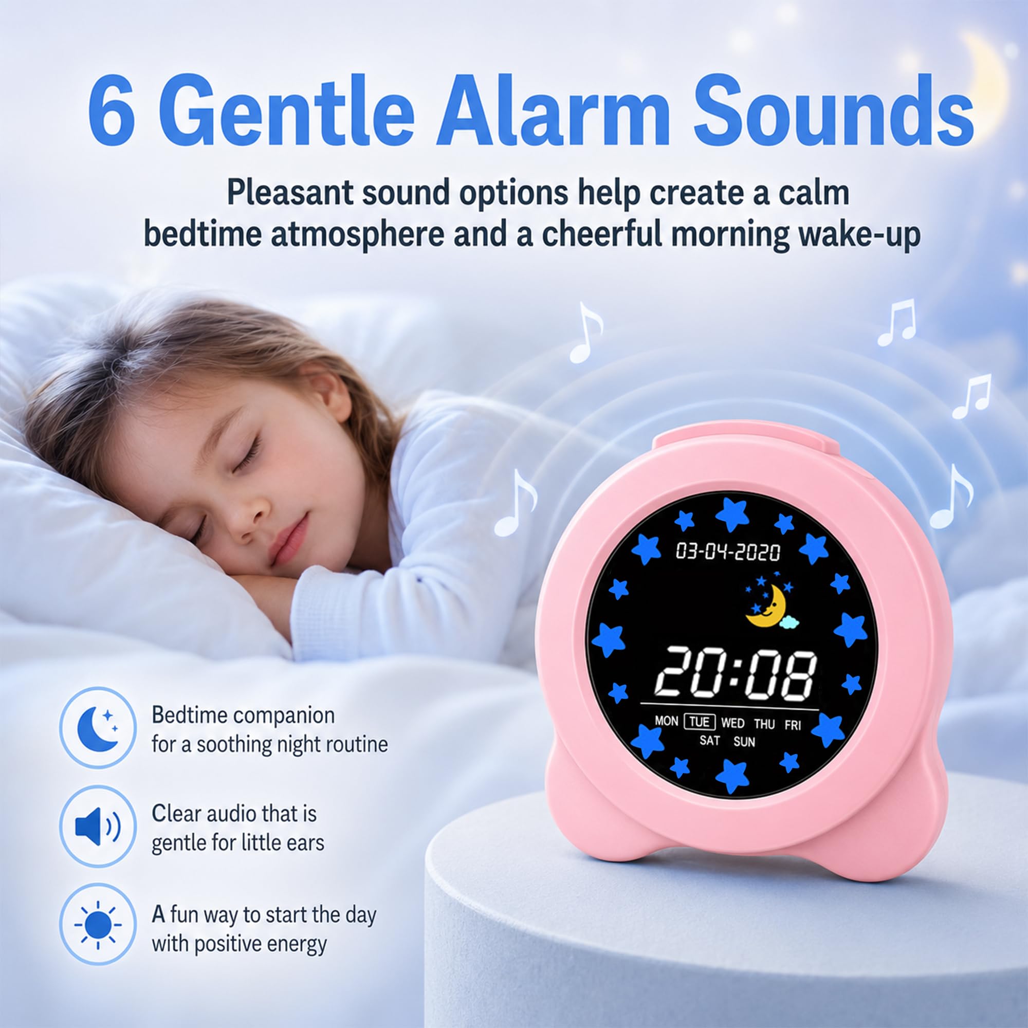 auvstar Sveglia Bambini,Sleep Trainer Clock,Sveglia Digitale per Bambini per l'allenamento del Sonno,Display 3.6 LCD con Modalità per Mattina e Notte, 6 Suoni di Allarme,Alimentato Tramite USB