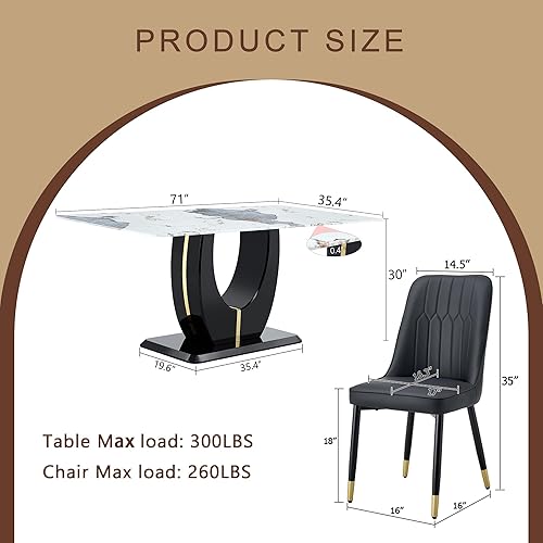 Miniatura 148 de JUFU Juego de Mesa de Comedor para 6, Mesa de Mármol Sintético y Juego de Sillas de 6, Juego de Mesa de Comedor Moderno para 6, Juego de Mesa de