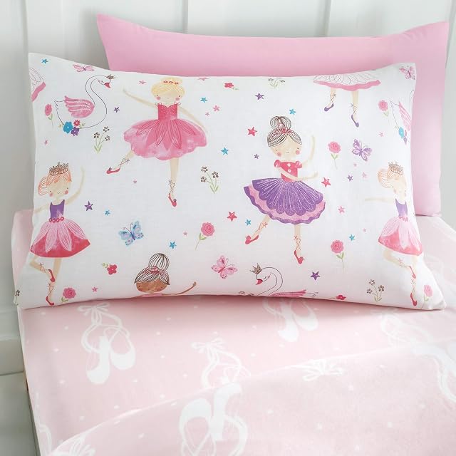 Girls Kids Prima Ballerina Ballet Dance White Toddler Cot Bed Reversible Extra Pair Of Toddler Pillow Cases