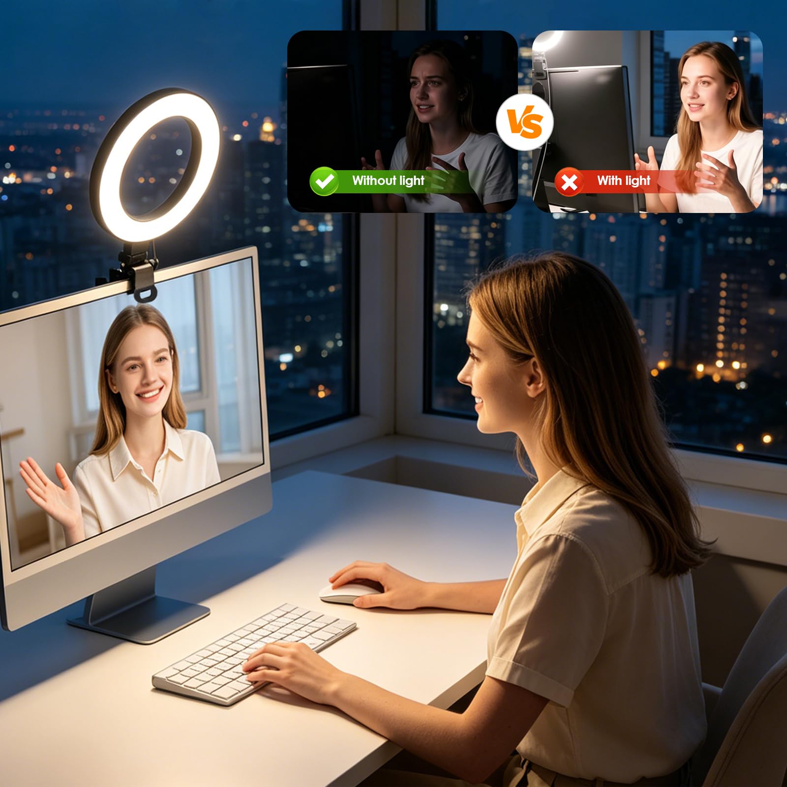 Lampa pierścieniowa do komputera/wideokonferencji lampa pierścieniowa laptop telefon komórkowy PC 5" światło do wideokonferencji - światło do kamery internetowej do monitora, klipsa, pracy dystansowej