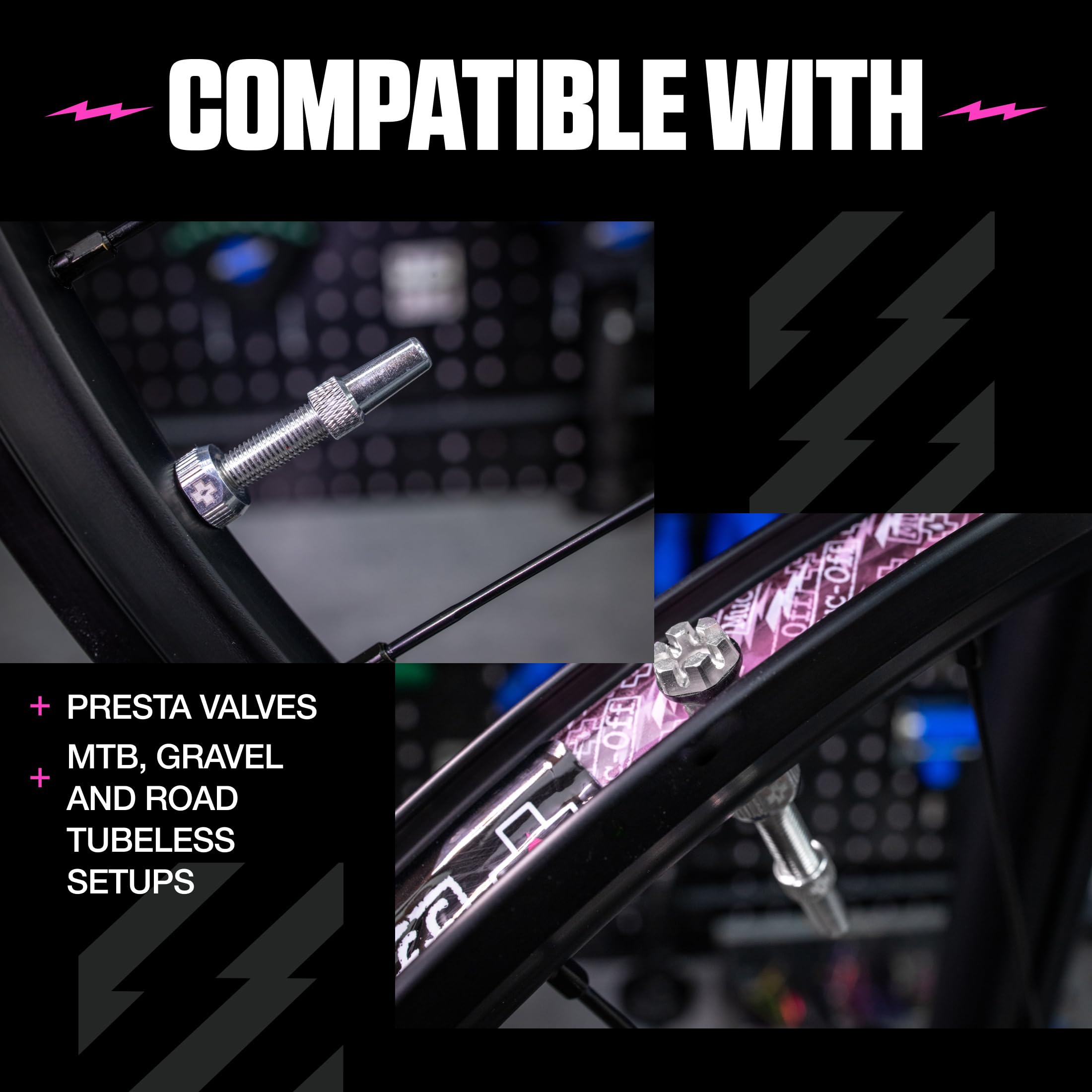 Muc-Off Valvole Presta Argento, 44 mm - Valvole Tubeless per Bici, con Strumento Smonta Valvola Incluso - di Alta Qualità e Senza Perdite