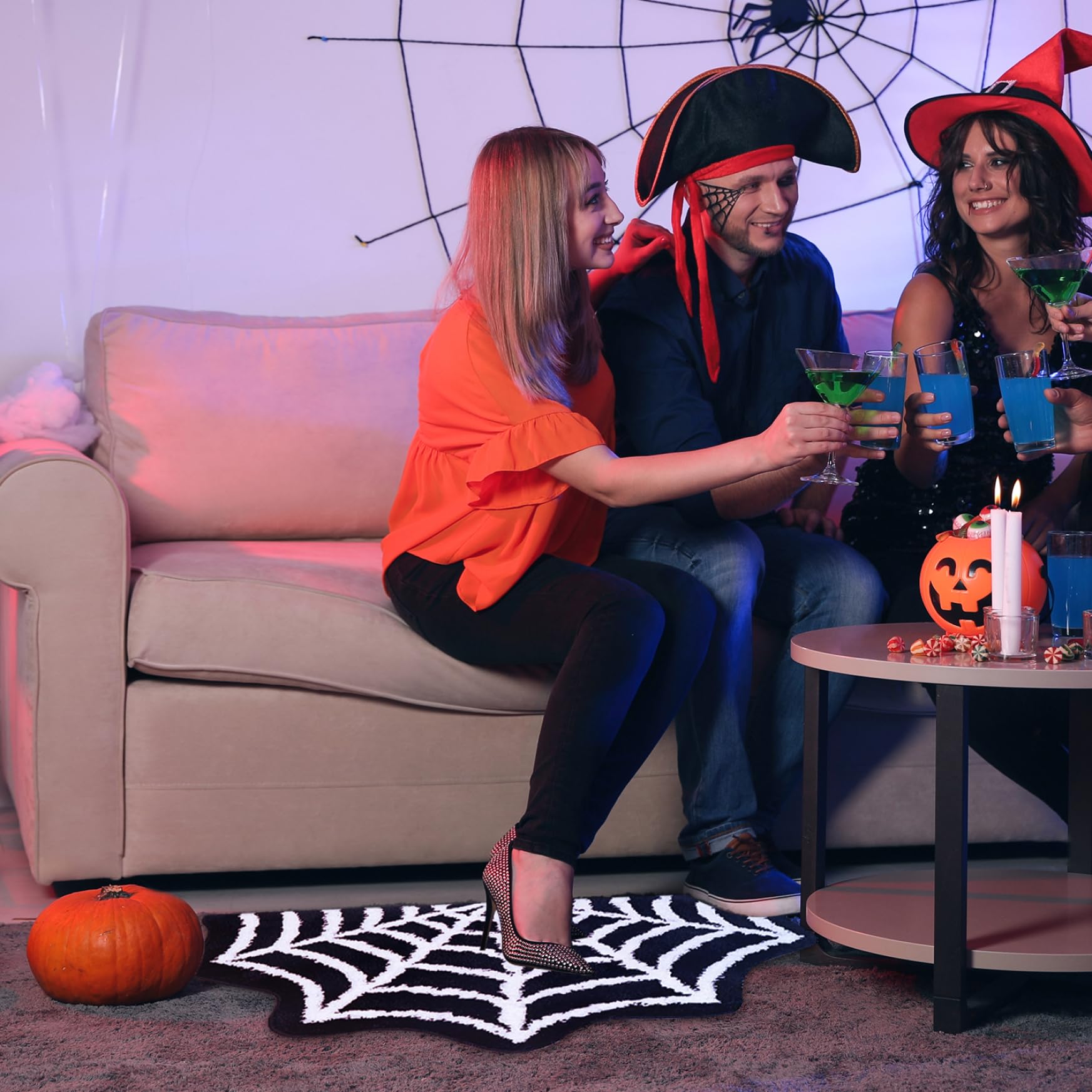 Homemissing Tappetino da bagno a forma di ragno per bagno Halloween 40,6 x 61 cm tappeti da bagno per bambini ragazzi ragazze pipistrello tappeti da bagno per vasca da doccia ragnatela nero