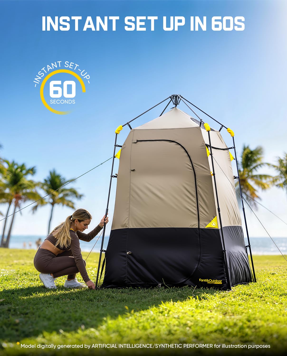 FanttikOutdoor Zeta A1 Pro Shower Tent 1 Rooms, Portable Privacy Shelter for Shower & Dressing, Instant Setup in 60 Seconds with Rainfly & Windproof, Ideal for Camping & Hiking, Fishing, Beach