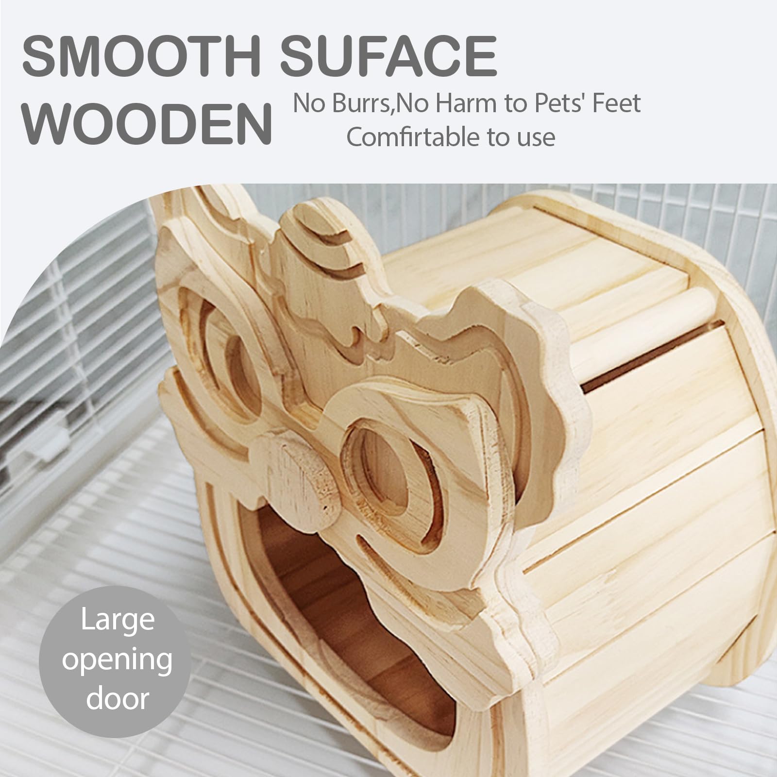 Nascondiglio in legno per porcellini d'India, casetta in legno naturale per cincillà, accessori per criceti, scoiattoli, alianti per zucchero, ecc. a forma di leone