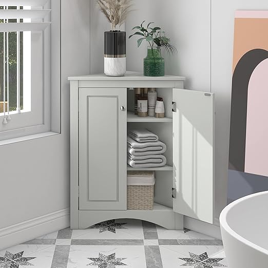 Amazon.com: Merax Corner Cabinet with Adjustable Shelves,Bathroom Storage with Two Doors ...