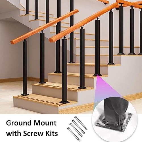 Poteau de rampe d'escalier carré en métal avec support plat et réglable à 270 °, barre de soutien pour balcon, terrasse et balcon intérieur (1 pièce, 70 cm) - 5