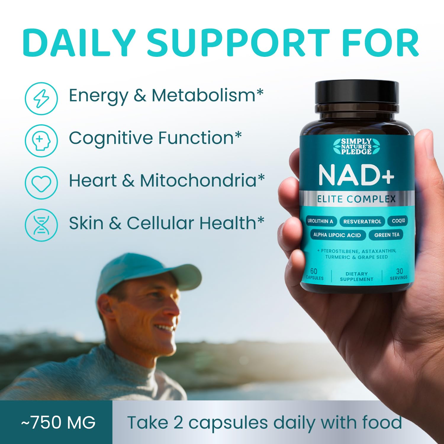Simply Nature's Pledge NAD + Elite Complex 750mg, 60 Capsules (Pack of 2) — Amazon image 5