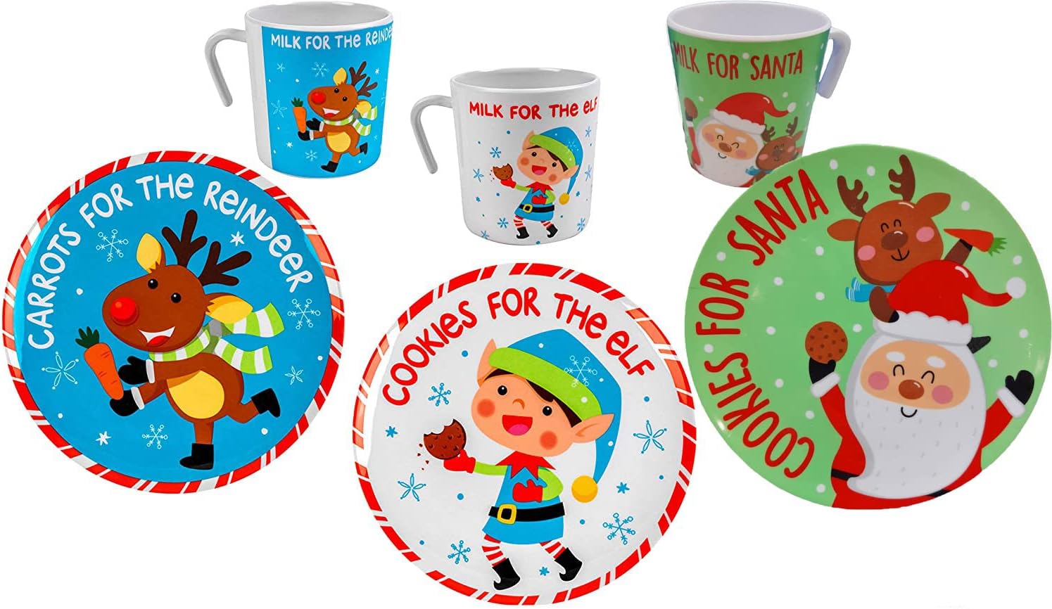 "Cookies For Santa" Plate and Mug Set Elf, Reindeer and