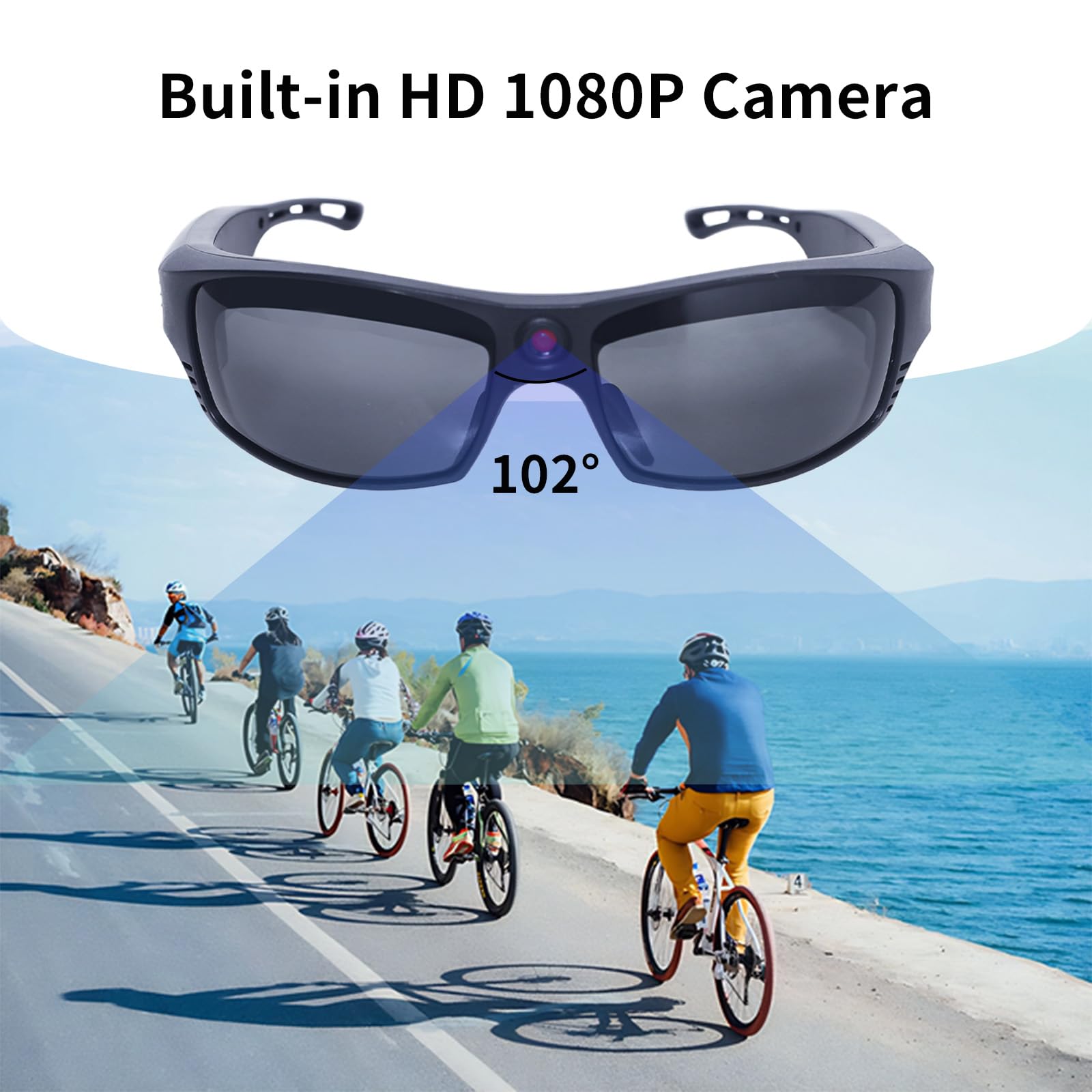 REEDTOCK HD1080P Smart Occhiali con altoparlante musicale Bluetooth senza fili, orecchio aperto, occhiali sportivi intelligenti (con scheda da 32 GB)