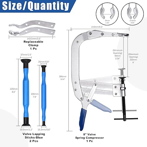 Miniatura 2 de Glarks 5 compresores universales de resorte de válvula con capacidad de 3.5 a 9 pulgadas y kit de lapper de válvula, 1 herramienta de extracción de