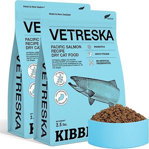 VETRESKA New Zealand Pacific Salmon Recipe Alimento seco para gatos, alta absorción, sin granos y alto en proteínas, para gatos de todas las etapas
