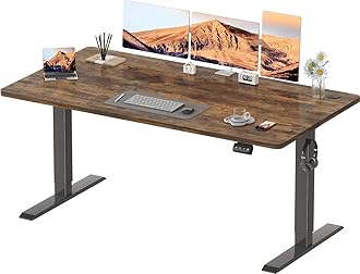 Electric Standing Desk 160x70cm, Height Adjustable Desk Ergonomic Stand up Table with 2 Memory Preset,Rustic Brown