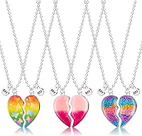 6 Colares para melhor amiga com pingente de coração de unicórnio e golfinho combinando para 2 meninas, joias para melhor amiga, presente magnético
