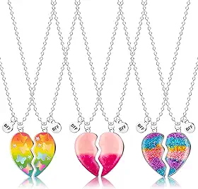6 Colares para melhor amiga com pingente de coração de unicórnio e golfinho combinando para 2 meninas, joias para melhor amiga, presente magnético