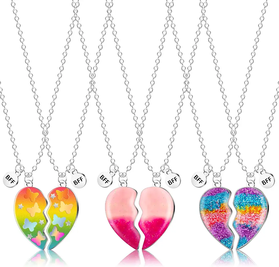 6 Colares para melhor amiga com pingente de coração de unicórnio e golfinho combinando para 2 meninas, joias para melhor amiga, presente magnético