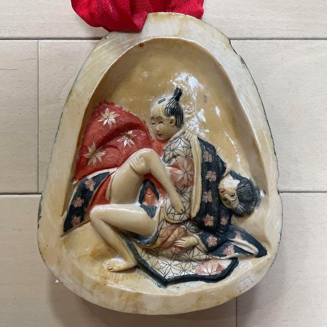 骨董 裏春画 置物 彫刻 おたふく おかめ 裏絵 縁起物 お多福 お面 骨董