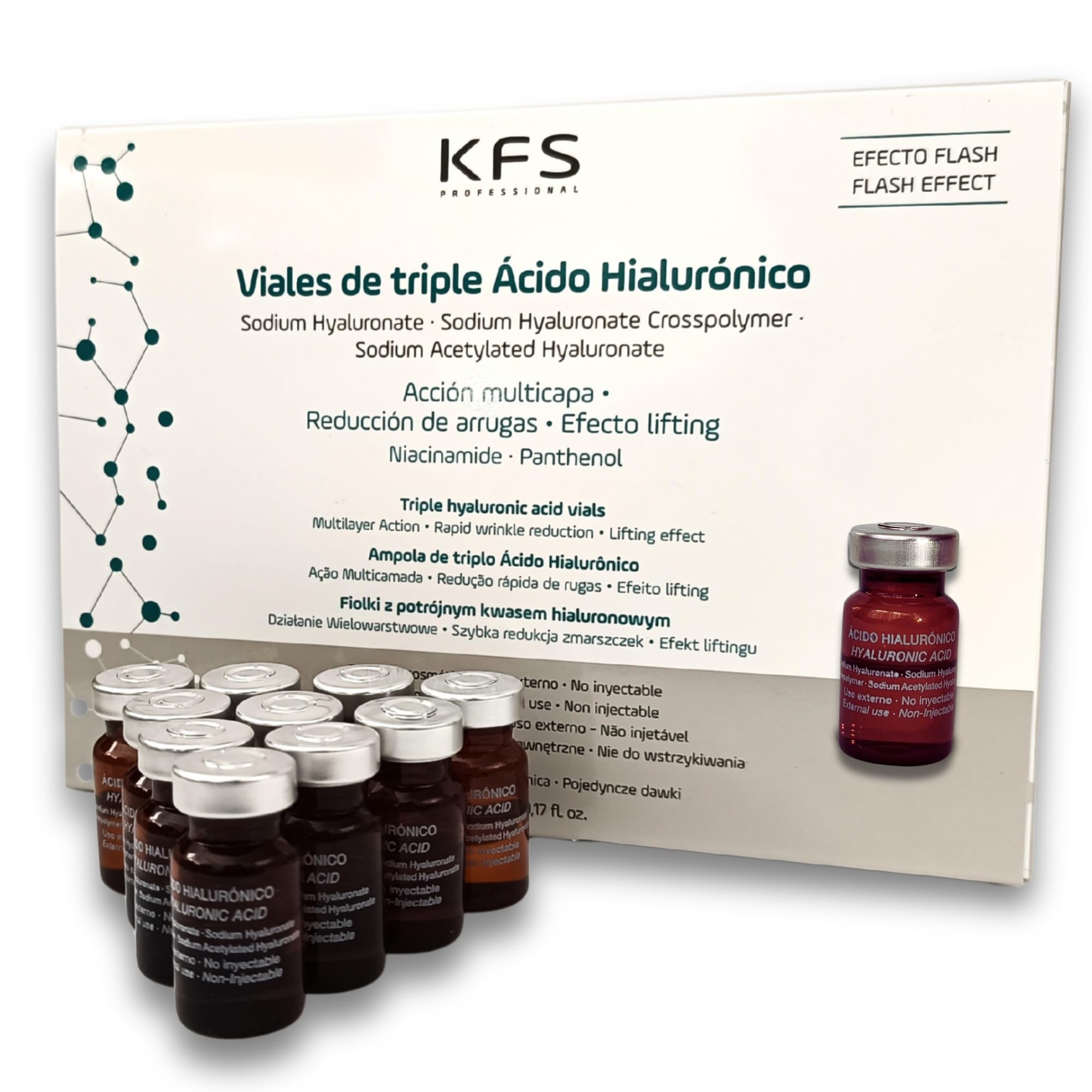 KFS triplo Siero Acido Ialuronico Viso 10 x 5ml – Effetto Lifting Immediato – Filler viso azione multilivello Antiage e Idratanti B5-B3. Microneedling, Dermapen derma roller | Non iniettabile | Effetto Lifting Immediato. Filler Viso Azione multilivello An