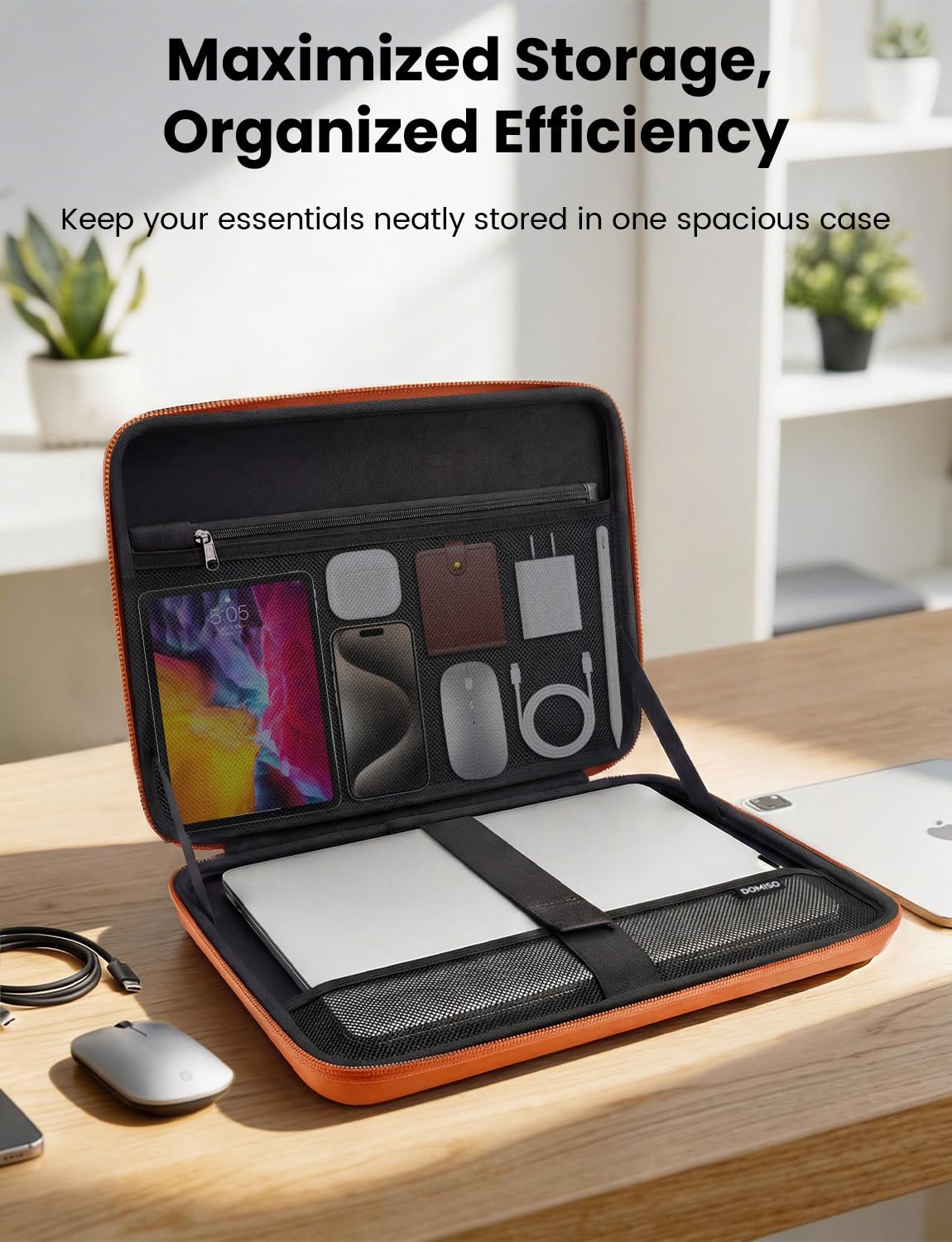 DOMISO Custodia protettiva per laptop da 15,6", con borsa per accessori, antiurto, impermeabile, in EVA, per Yoga 720, IdeaPad 310, 320, ThinkPad T570/Legion 5 Gen 6/HP Envy da 15/15,6", arancione