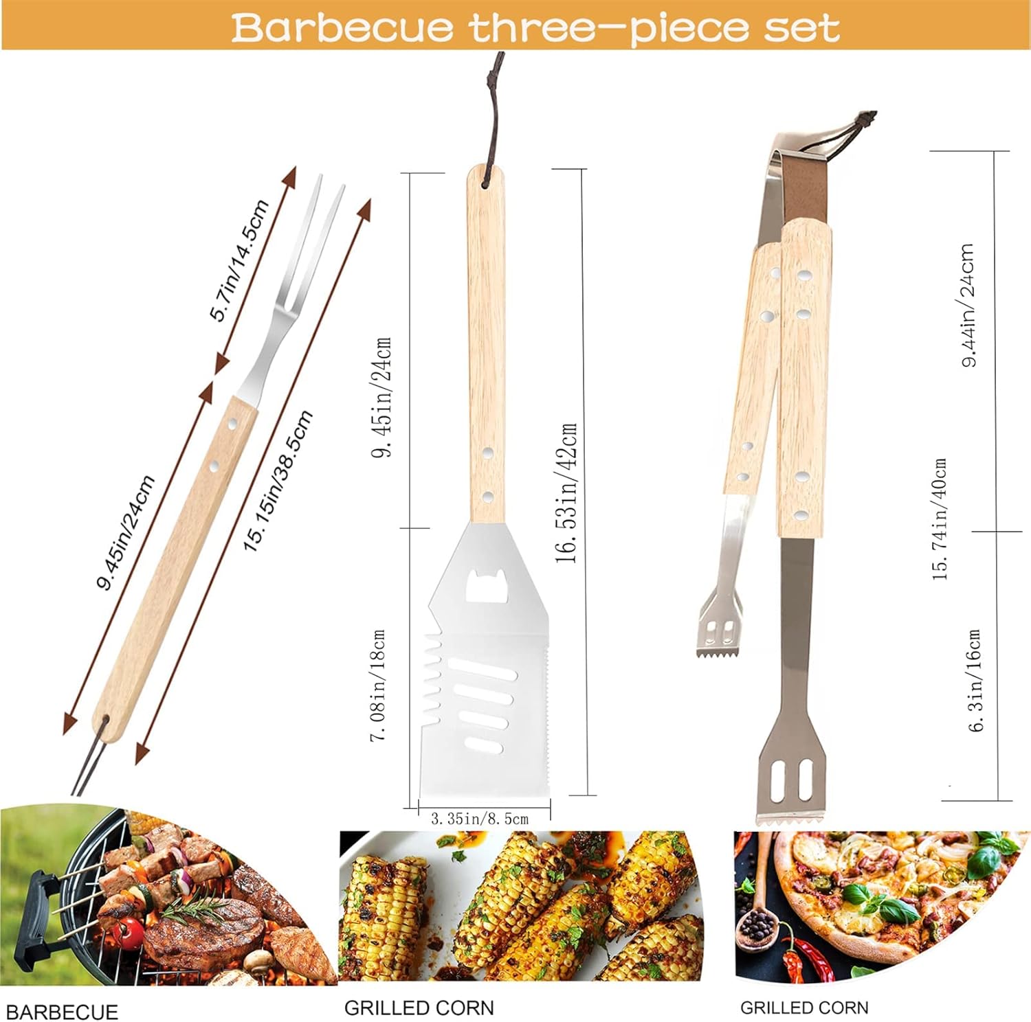 Qinshaine Barbecue three piece set, stainless steel BBQ tool set for BBQ Lovers' backyard BBQ and outdoor camping : Patio, Lawn & Garden