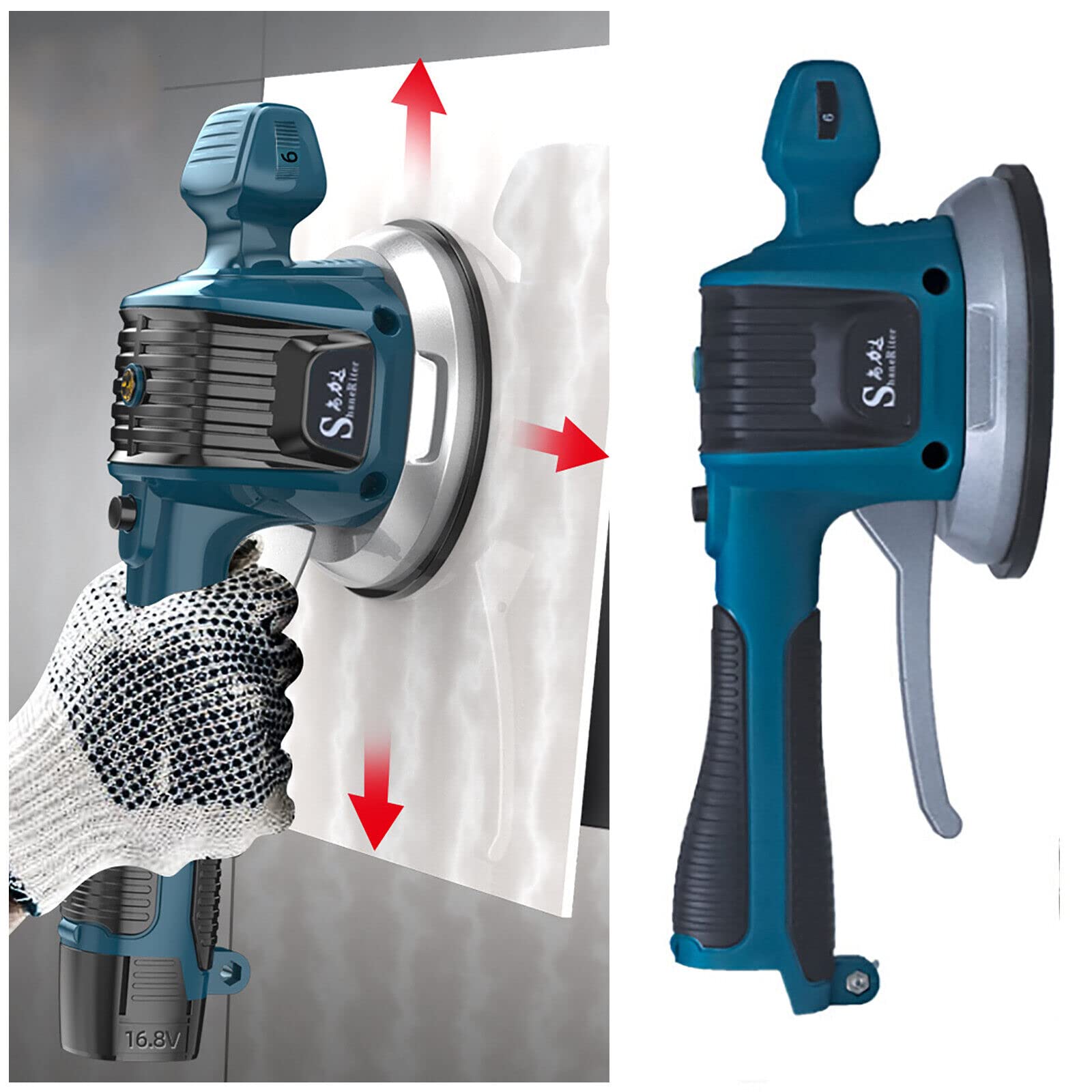 Vibrador de azulejos, alisador de azulejos de cerámica, velocidad ajustable de 6 velocidades, con 2 pilas de 25 V, con cargador para colocar azulejos y azulejos de pared