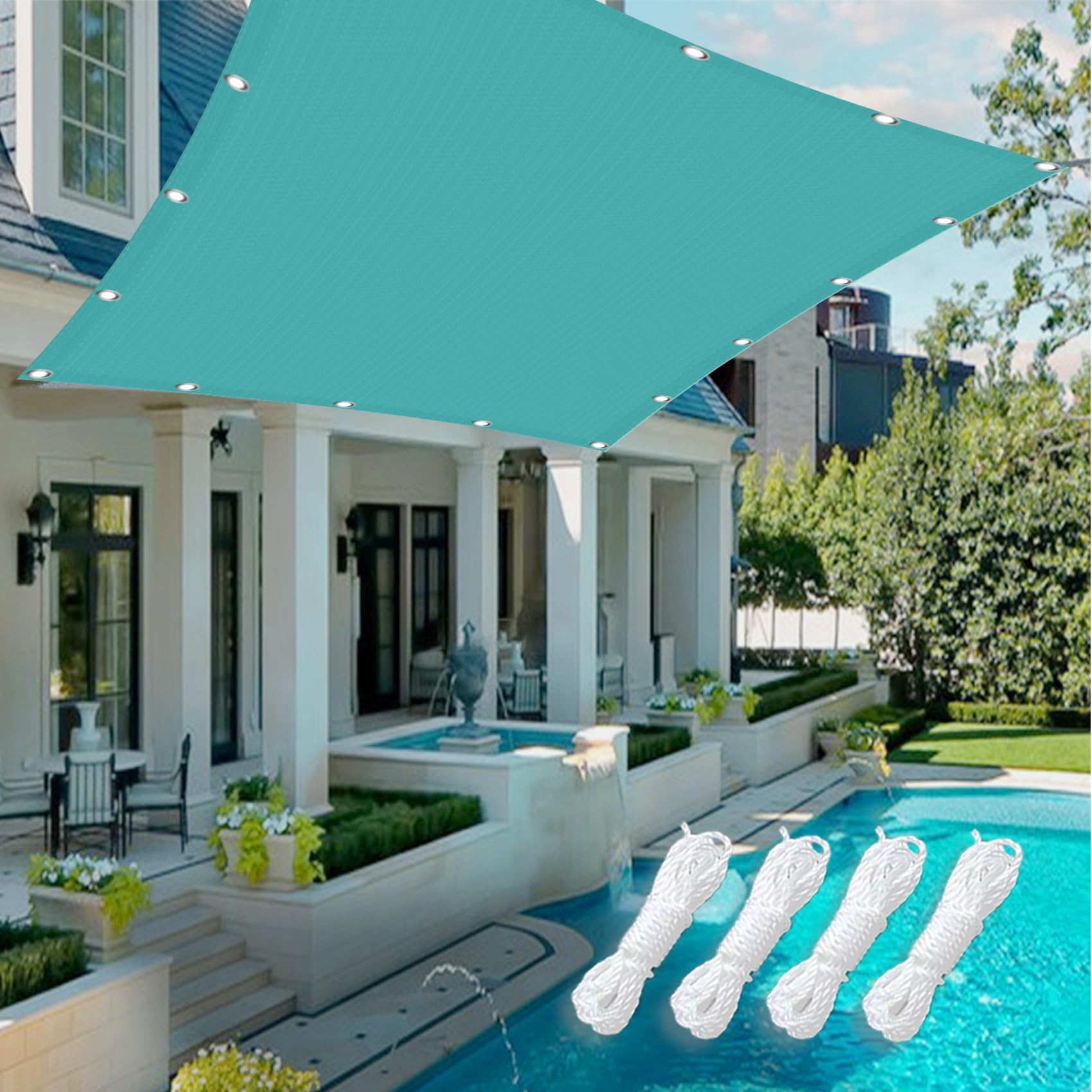 Voile d'ombrage 1.6x2.3m bleu ciel résistant avec 4 cordes pour jardin