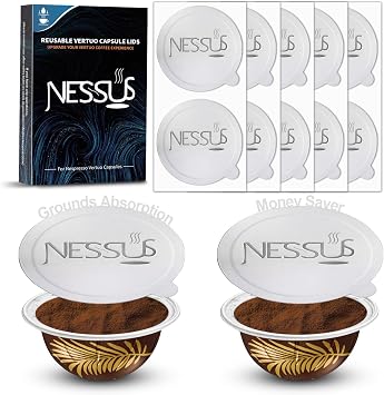 Nessus Foil Seals Lid for Reusable Nespresso Vertuo Pods, Refillable Capsule Aluminum Foil Lids Sticker with Coffee Grounds Absorption Layer, Compatible with Nespresso VertuoLine Machine60 pcs, 62mm
