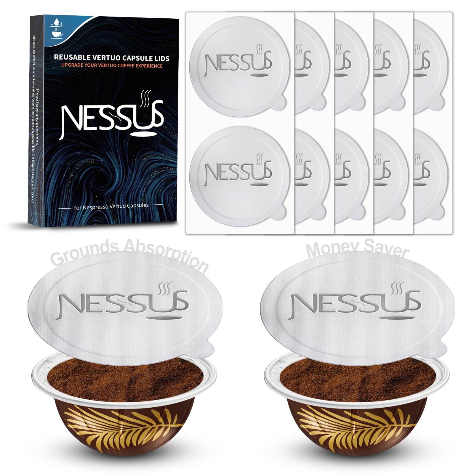 NESSUS Aluminum Foils Lids for Reusable Nespresso Pods Vertuo, Foil Seals to Refill Vertuoline Capsules Coffee Pods, Compatible with Nespresso