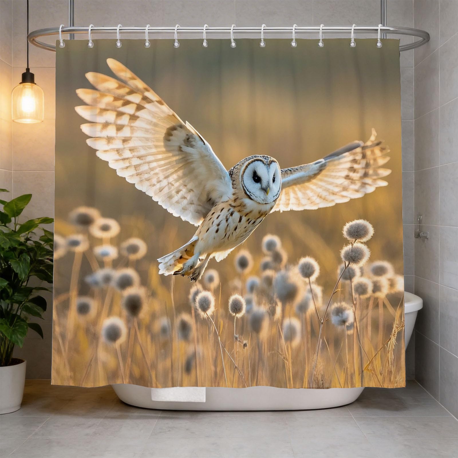 Hongduo White 3D Owl Shower Curtain For Stalls Bathtubs Flying Animal Eagle Bathroom Decor Shower Curtain Set Polyester Fabric Waterproof 200X200cm/79X79 Inch With Hooks
