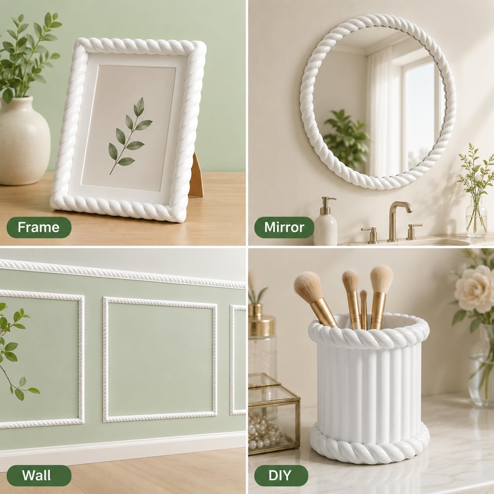 Modanature Flessibili E Rifiniture Per Casa Specchi Pareti W 0.8cm, L 7m | PVC cornici per pareti Strisce Flessibili in PVC per Porte Modana camini specchio mobili cucina casa impermeabile Protezione
