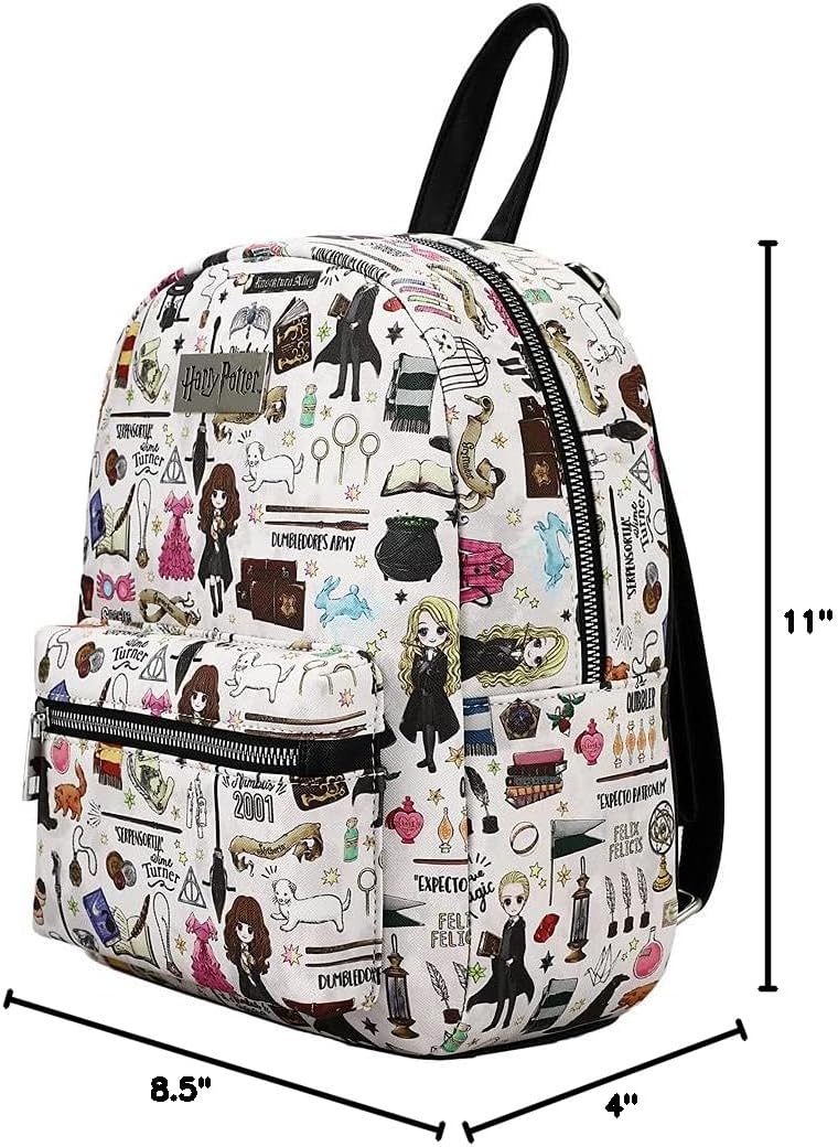 Bioworld Harry Potter Hogwarts Chibi Characters & Icons All Over Print White Mini Backpack - Image 6