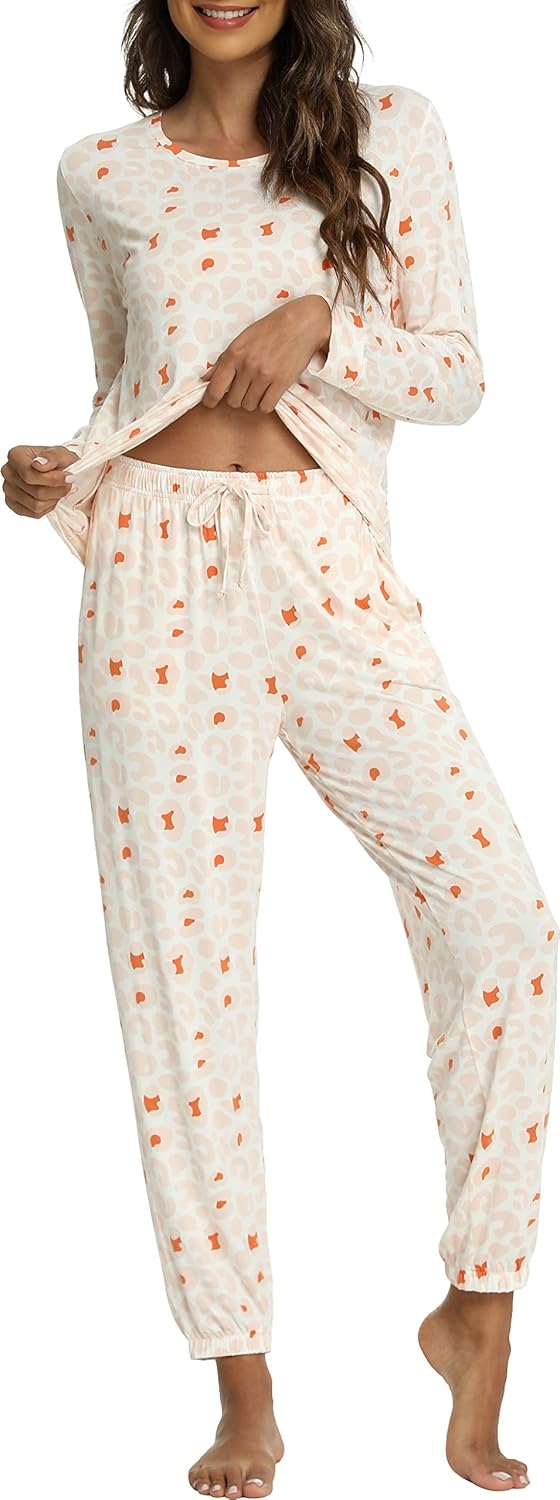 GYS Womens Pajamas Set - Viscose Made from Bamboo, Long Sleeve Sleepwear Tops with Jogger Pants Lounge Pjs Sets