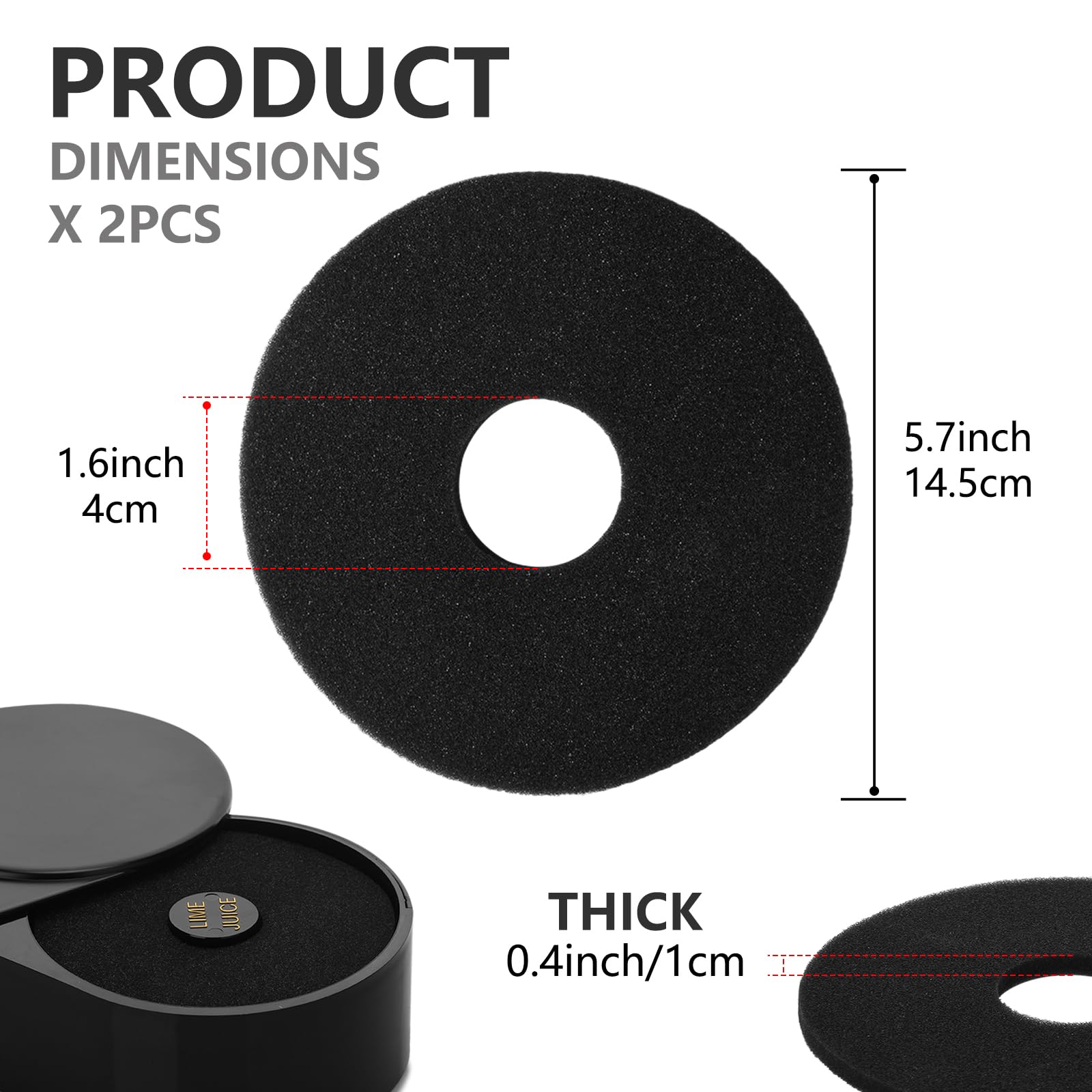 2Pcs Bar Rimmer Sponges Replacement 5.7 Inch Glass Rimmer Sponges Bartender Tool Sponge Bar for Cocktails Margarita Salter Lime Juice Trays Accessories Supplies, Black