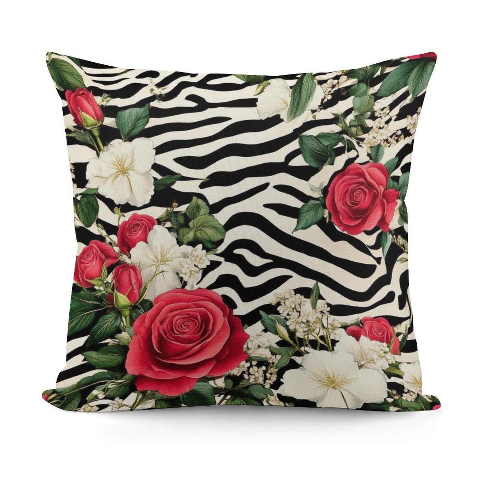 Smazdfxx Picture(742) Fashion Super Soft Cheetah Leopard Zebra Print Floral Black And White Pillow Case Cover With Zipper For Bedroom Sofa Couch For All Seasons