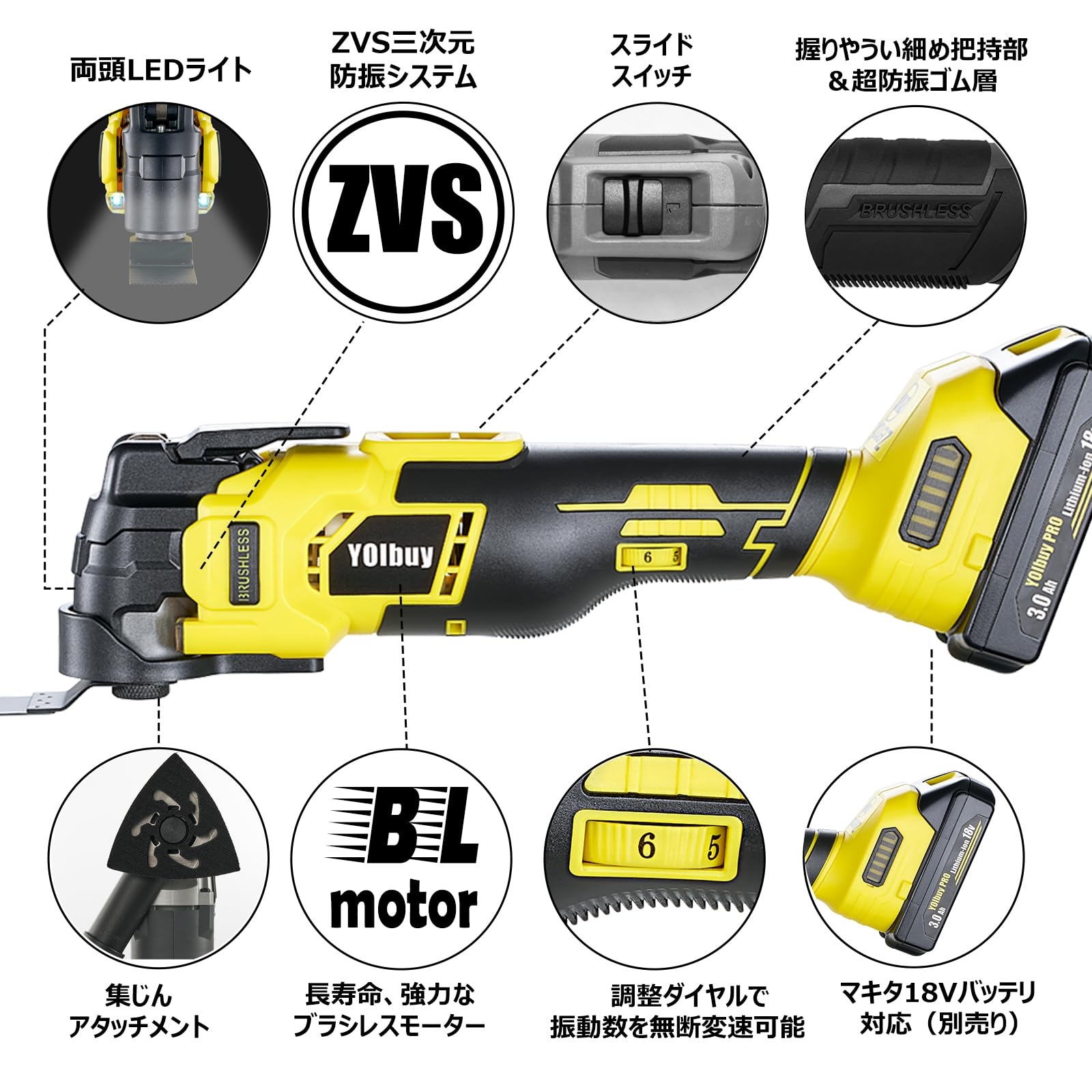 Amazon.co.jp: YOIbuy PRO 充電式 マルチツール 3D制振構造 0振ZVS