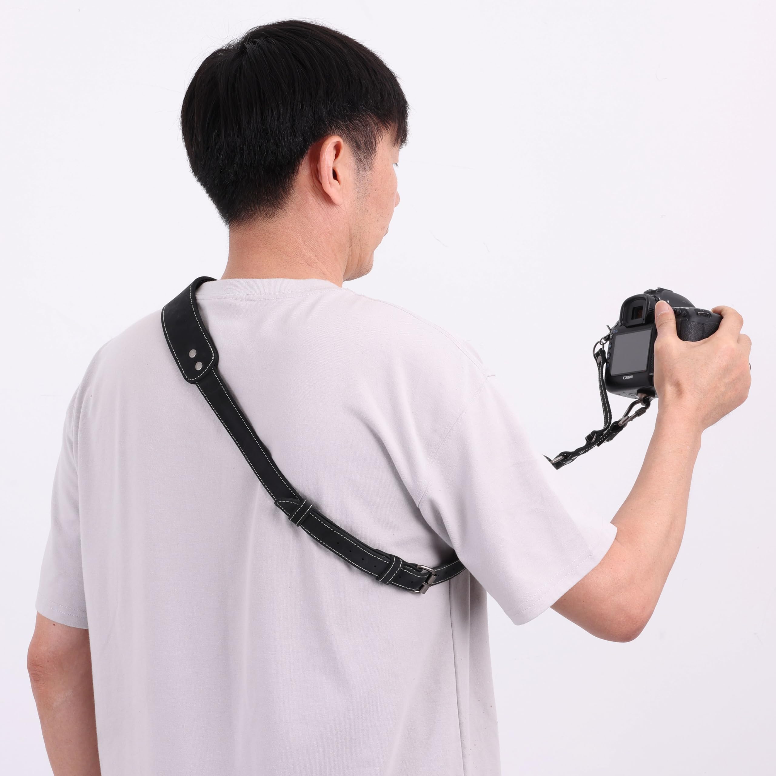 Padwa Lifestyle Schwarz Matt Einzel Kamera Gurt für Eine Kameras, Einzelner Kameragurt aus Vollnarbenleder, Multi-Einzel Kamera-Ausrüstung für DSLR/SLR-Gurt, Einzel-Kamera-Gurt für Fotografen