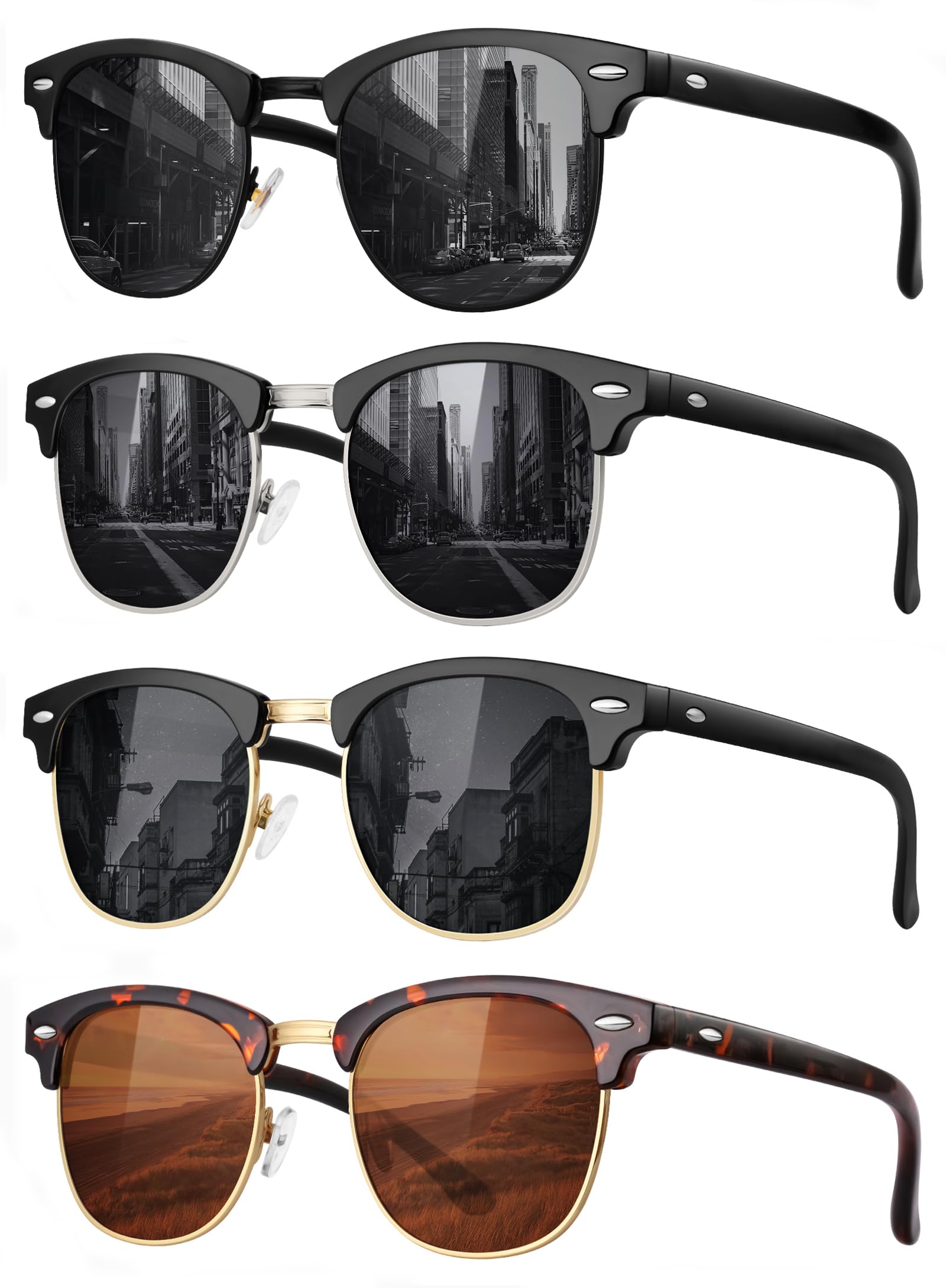 Classic Polarized Sunglasses for Men and Women Retro Style Semi Rimless Frame Sun Glasses 100% UV Protection Goggles