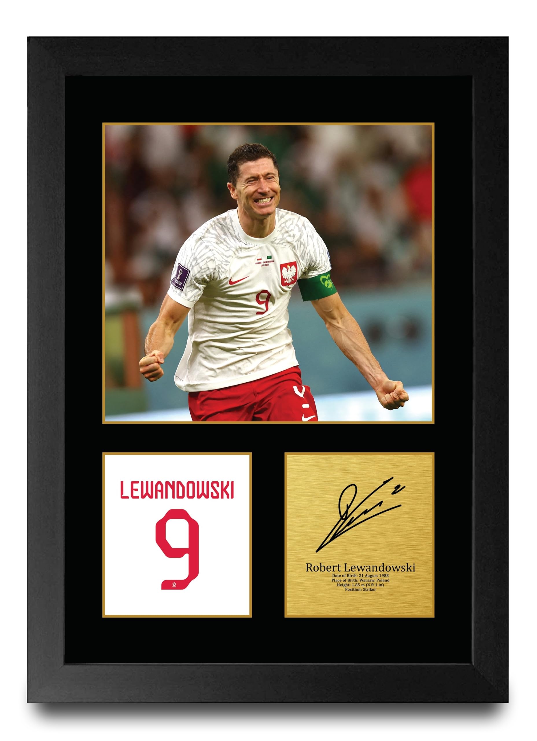 HWC Trading Robert Lewandowski Poland Gifts Printed Signed Autograph Picture for Football Fans and Supporters (ID-004479) - A4 Framed Print