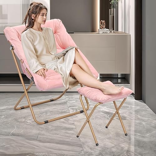 Miniatura 4 de MoNiBloom Silla cuadrada plegable de piel sintética para dormitorio, sala de estar, dormitorio, marco de metal plegable, de gran tamaño, cómoda,