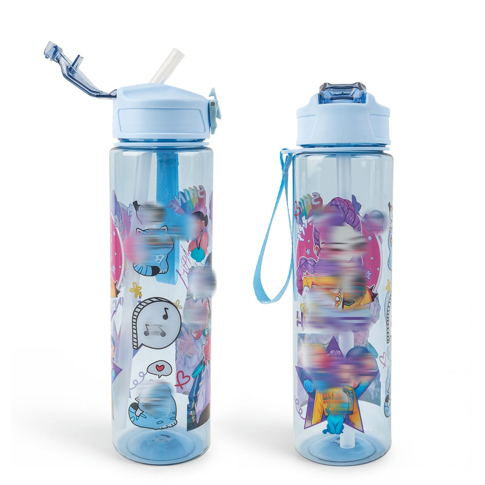 Heartsking K Pop Water Bottle for Girls, Blue Reusable Plastic Water Bottle with Straw for Sports and Travel Drinkware Merch Gift for Girls Fans Teens Party Birthday