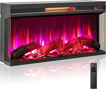 ORALNER 36" Electric Fireplace Insert, 3-Sided View Glass Fireplace Heater w/ 7 Flame Colors, Remote & 9H Timer, Thermostat, Indoor Recessed Fireplace for TV Stand, 1500W, Black 36 INCHES