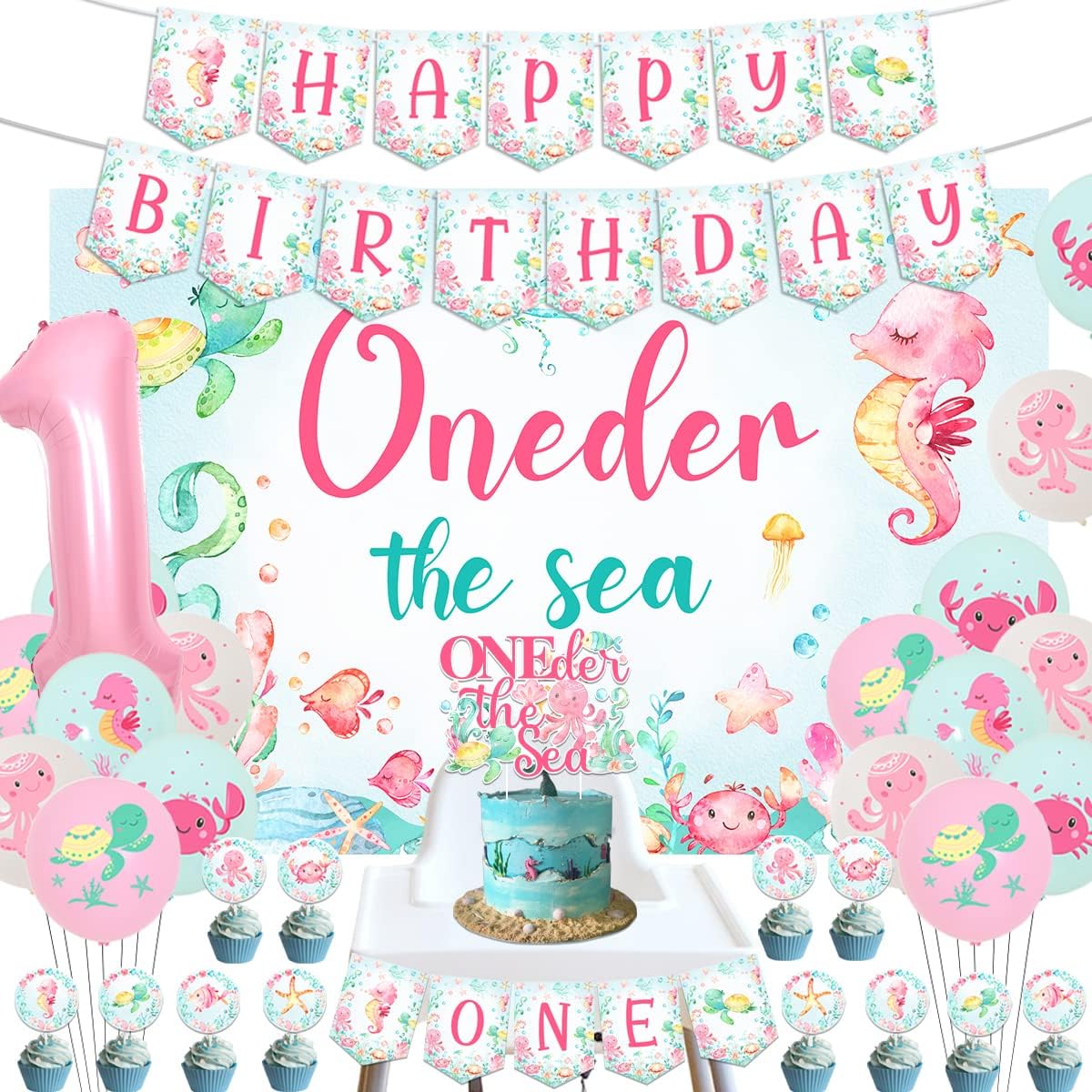 Oneder the Sea 1st Birthday Girl Decorations, Under the Sea Ocean