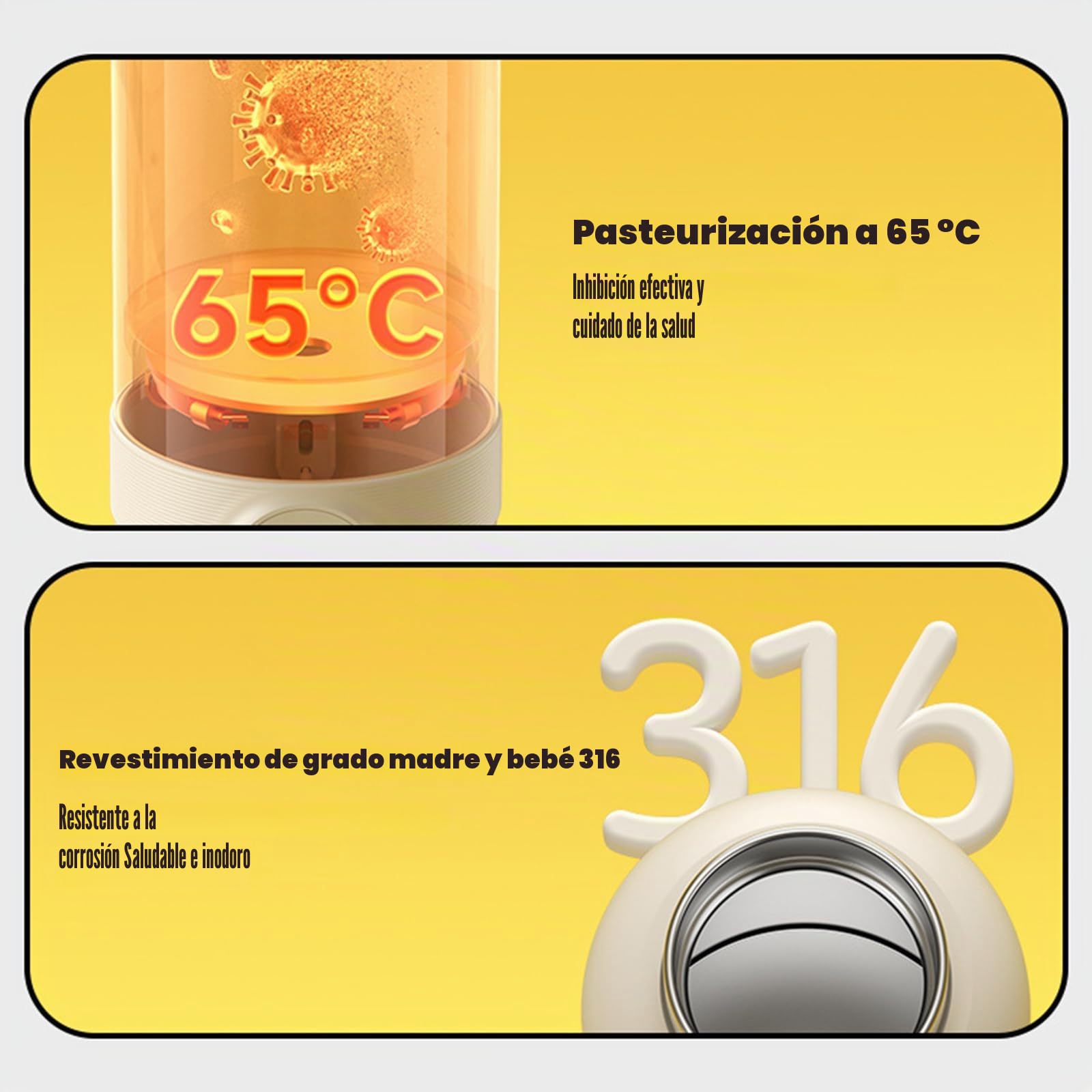 Calienta Biberones Portátil,500ml,Calentador De Biberones Para Bebés,Calentamiento Rápido En 3 Min,37°c a 55°c,Acero Inoxidable 316l,Para Agua/Leche/Leche Materna,Viajes,Al Aire Libre,En Casa(Blanco)