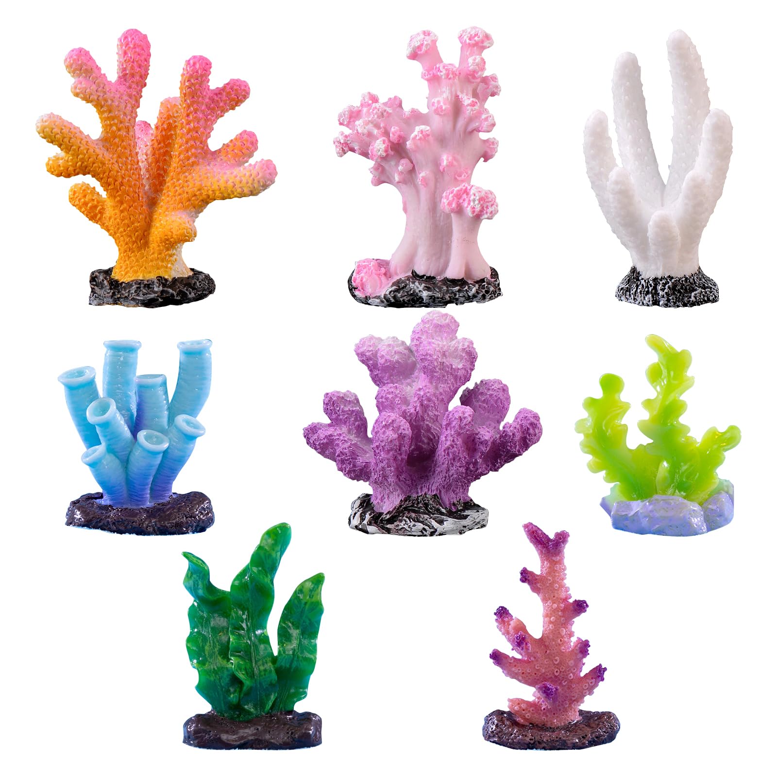 Bekecidi 8 Mini Corales Decorativos para Peceras, Corales Artificiales de Resina de Colores para Decorar Peceras y Acuarios, 8 Estilos