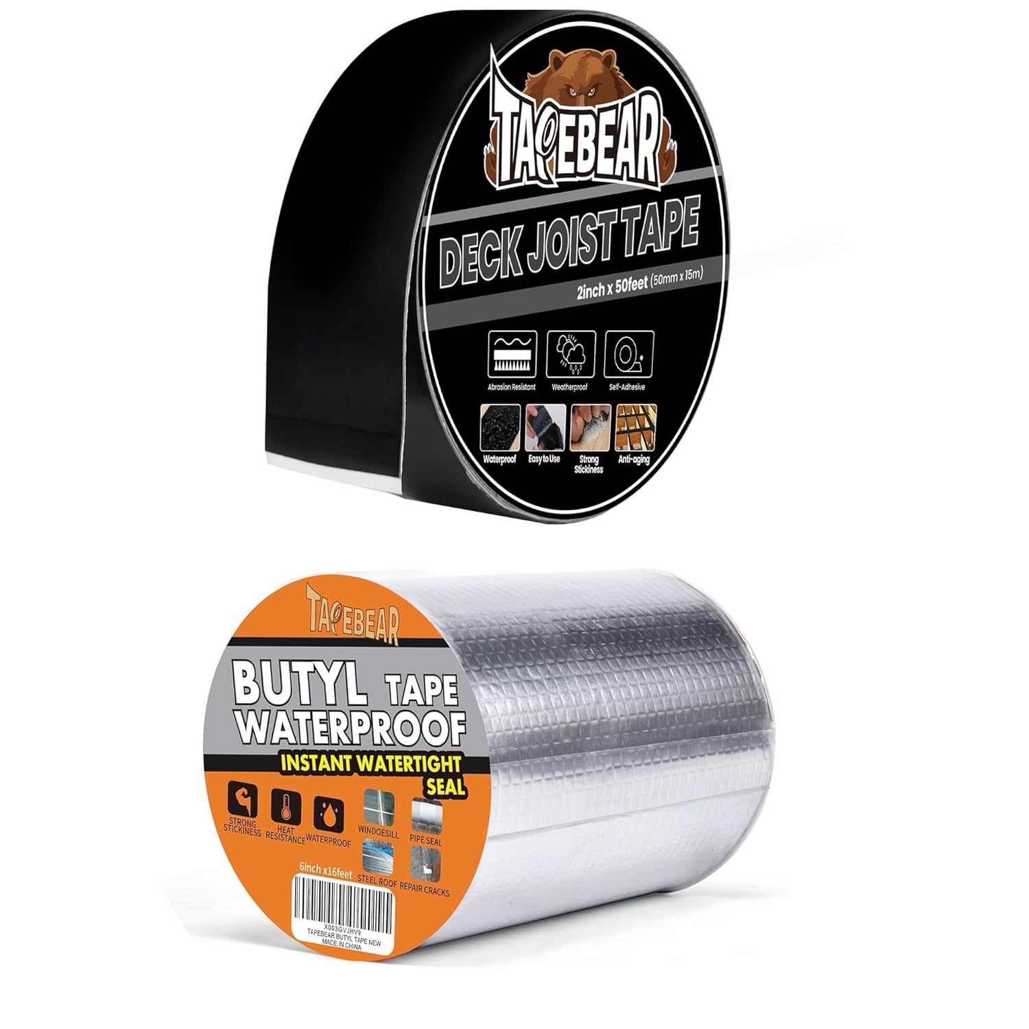 TAPEBEAR Joist Tape 2"×50'+Aluminum Foil Butyl Tape 6"×16'