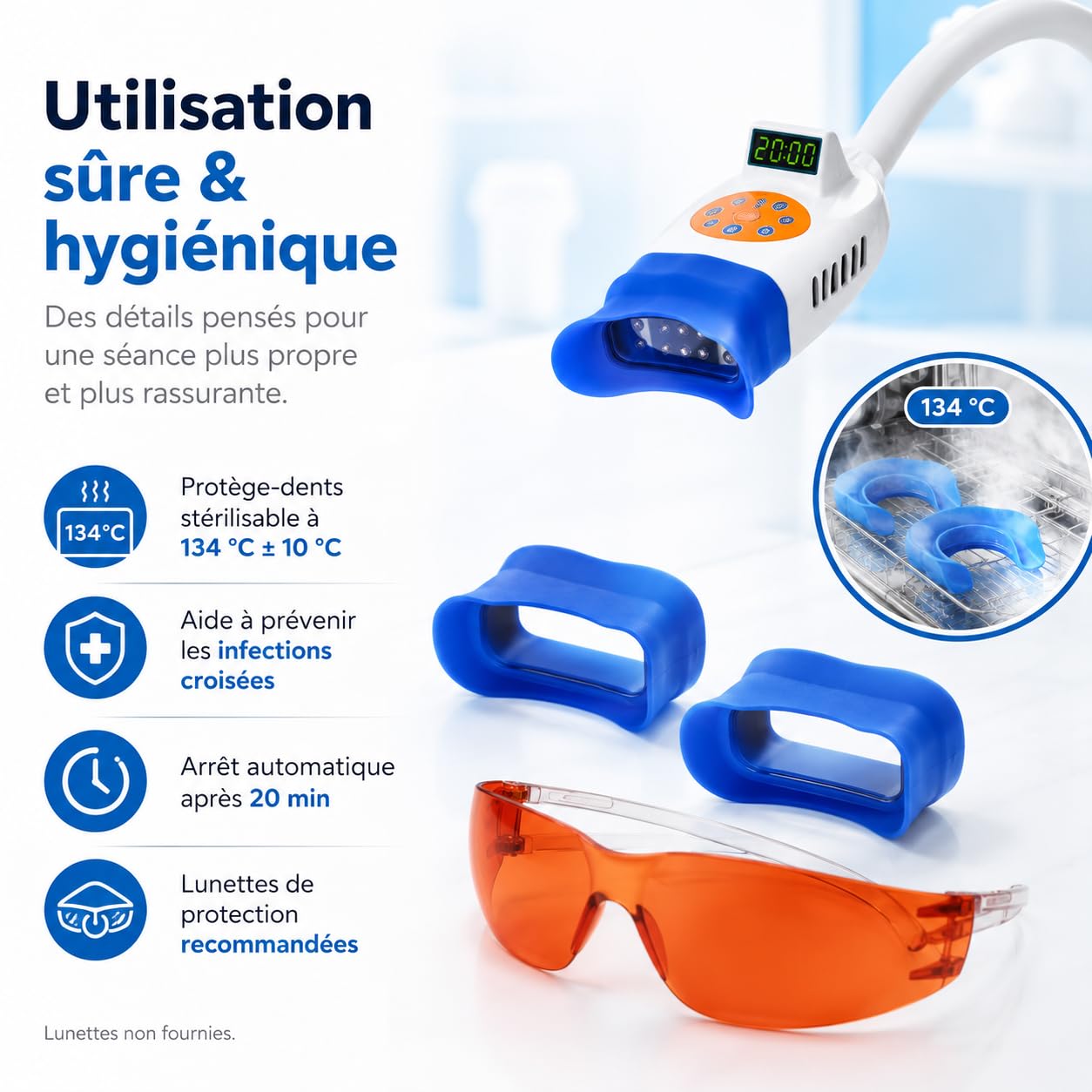 Lampe LED de Blanchiment Dentaire Professionnelle 36 W, Lumière Bleue et Rouge, Minuterie 0–20 Min, Angle Réglable, Appareil de Blanchiment des Dents pour Salon, Cabinet Dentaire et Institut de Beauté