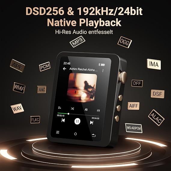 MECHEN 128GB Hi Res MP3 Player Bluetooth Verlustfreier Hochauflösender Digitaler Ton DSD DAC FLAC Player 192Khz/24bit Touchscreen USB C OTG mit Lederetui (M33) Bluetooth 5.3 ES9018K2M DAC DSD FLAC Player Verlustfreie Audio 28 Zoll Touchscreen192Khz/24bit USB C OTG 2000mAh