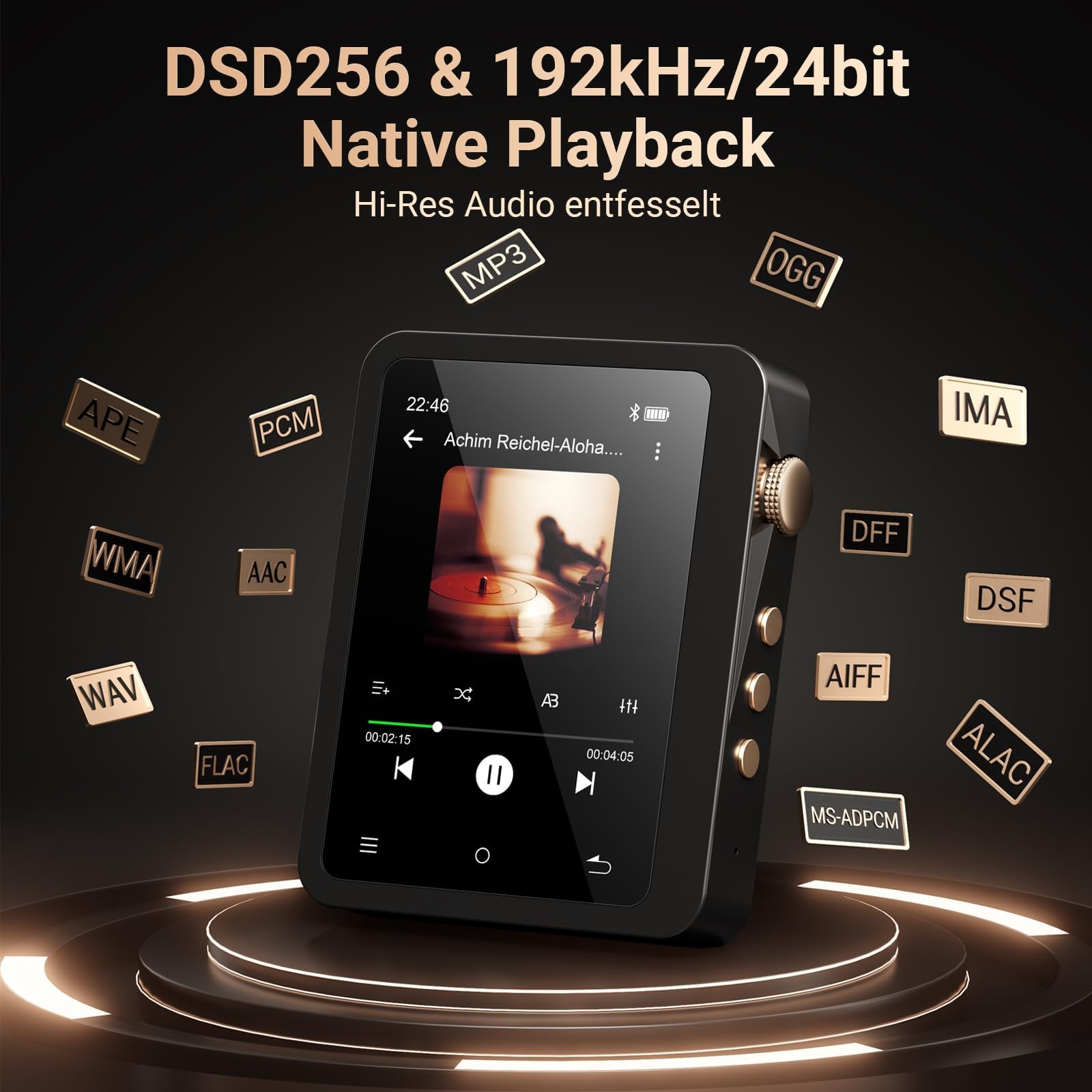 MECHEN 128GB Hi Res MP3 Player Bluetooth, Verlustfreier Hochauflösender Digitaler Ton, DSD DAC FLAC Player, 192Khz/24bit, Touchscreen, USB C, OTG, mit Lederetui (M33)