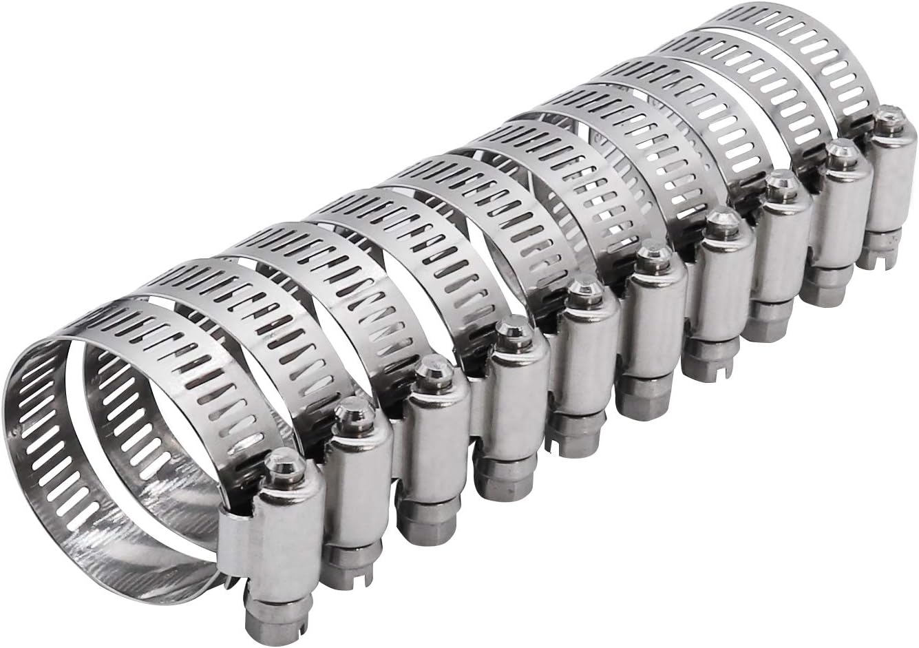 ROADFORMER 1.75" Worm Gear Hose Clamp - SAE 28 Size, Full Stainless Steel with 1/2" Band Width, Working Range 33mm - 57mm Hose Clamps,10 Pack 1.75" Hose Clamp 33mm - 57mm (1.3" - 2.25")